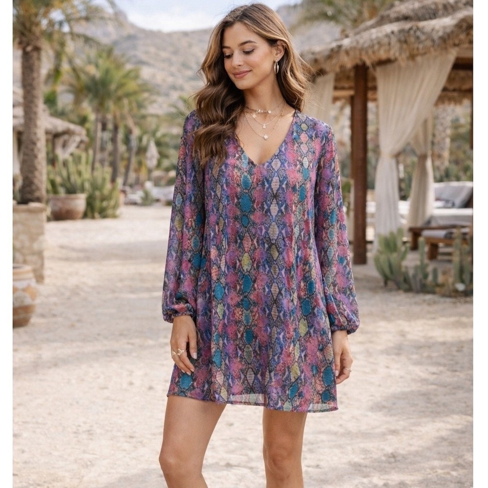 Show Me Your Mumu Donnie Dress Colorful Festival Mini Long Sleeve XS‎